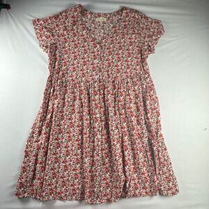 Indigo Rose Womens 2X Floral Babydoll Dress Red Orange Ditsy Button Front Rayon